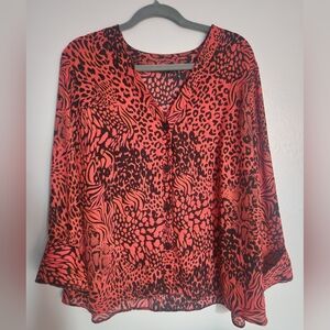 George Red and Black Animal Print Blouse